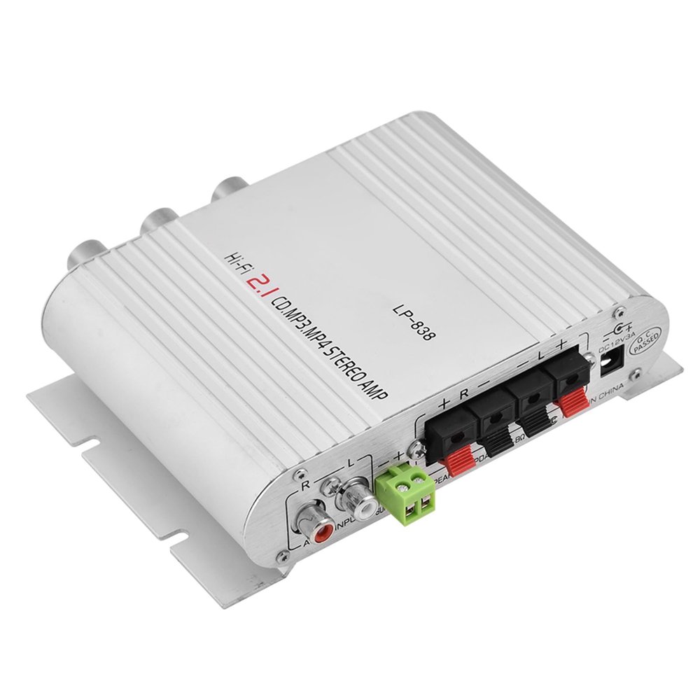 QANYEGN Stereo Audio Amplifier, Mini HiFi 2.1 Stereo Bass, Auto Car Home Audio Power Amplifier, Digital Amp for Car Motorcycle Home (Silver)