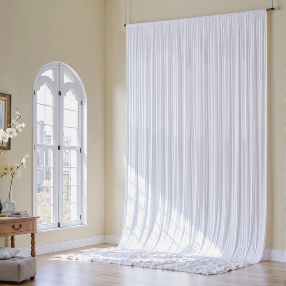 10x16ft White Backdrop Curtain for Party, 2 Panels Wrinkle Free 16 Foot Long Polyester Photo Backdrop Drapes Photography Background for Wedding Birthday Gathing