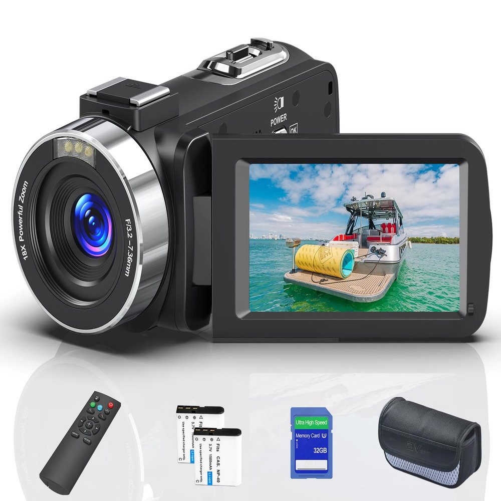 8K 64MP Video Camera 18X Digital Camcorder Video Camera for YouTube 3.0 inch Flip Screen Camcorder Vlogging Camera with 32GB SD Card, 2.4G Remote Control, Two Batteries