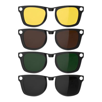 HIBLOKS 4Pcs Polarized Clip for Ray-Ban Meta Wayfarer RW4006 & Gen 2 RW4012 Regular (50-22), Shiny Black Frame Discoloration Clip-on for Meta Wayfarer Gen 2, (Black+Green+Brown+Yellow)