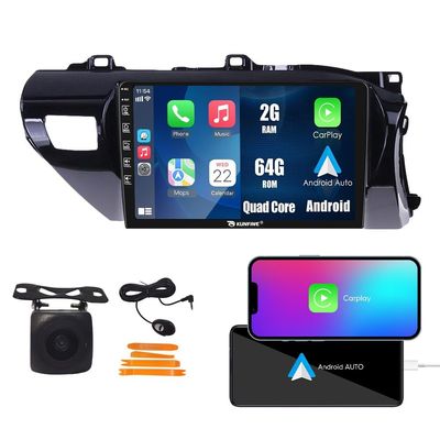 2G+64G CarPlay Android Auto Navigation Stereo GPS Radio Reverse Camera Display 10" IPS Touchscreen Headunit Tablet Pad Media Player for Toyota Hilux 2015-2025 RHD, if Applicable Quad Core
