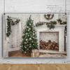 12x8ft Christmas Backdrop Fireplace Photography Background Christmas Tree and Christmas Boxes Backdrop Christmas Bauble Tinsel Decoration Indoor Christmas Festival Party Banner Photo Props view 2