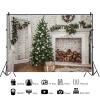 12x8ft Christmas Backdrop Fireplace Photography Background Christmas Tree and Christmas Boxes Backdrop Christmas Bauble Tinsel Decoration Indoor Christmas Festival Party Banner Photo Props view 3