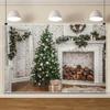 12x8ft Christmas Backdrop Fireplace Photography Background Christmas Tree and Christmas Boxes Backdrop Christmas Bauble Tinsel Decoration Indoor Christmas Festival Party Banner Photo Props view 4