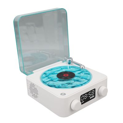 Zunate Waves Player Bluetooth, Vintage Record Player Portable, Wire Less Turntable Stereo Speaker - 4 Modes, Adjustable Lights, Retro Clock Speaker for Home Bedroom (White)