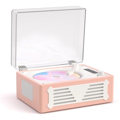 Portable CD Player for Home, Retro Bluetooth CD Players Rechargeable, Wireless Desktop Boombox with Dual HiFi Speakers, LCD Screen Display, USB Type-C AUX-in, Headphone Jack, Pink(No Remote Control)