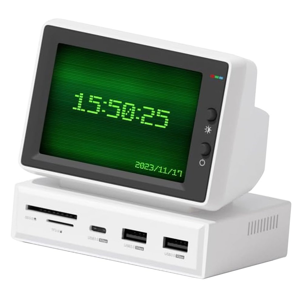 3.5in Mini Sub Screen with USB C Hub, PC CPU HDD Data Monitoring Screen, Electronic Album Floating Lyrics Display with Stand for PC Laptop