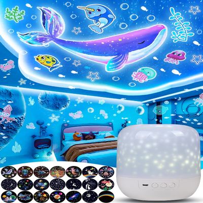 21 Sets of Films, Projector Night Light for Kids, Light Projector for Kids Room, Ceiling, Star Galaxy Projector with 360 Rotation Dimmable for Baby Girls, Birthday, Christmas, Nursery, Room Decor