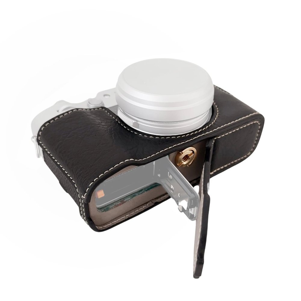 Andoer Portable Camera Protective Case Cover Retro Carrying Bag Bottom Design with Opening and Shoulder Strap Replacement for Fujifilm X100VI Camera, Black/White, Retro