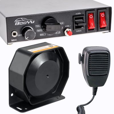 BooYu 12V 200W Police Emergency Siren for Vehicles Truck, 9Tone Slim Speaker Horn Alarm PA System [Handheld Microphone][2 x 10A Switches] for Firefighter Ambulance