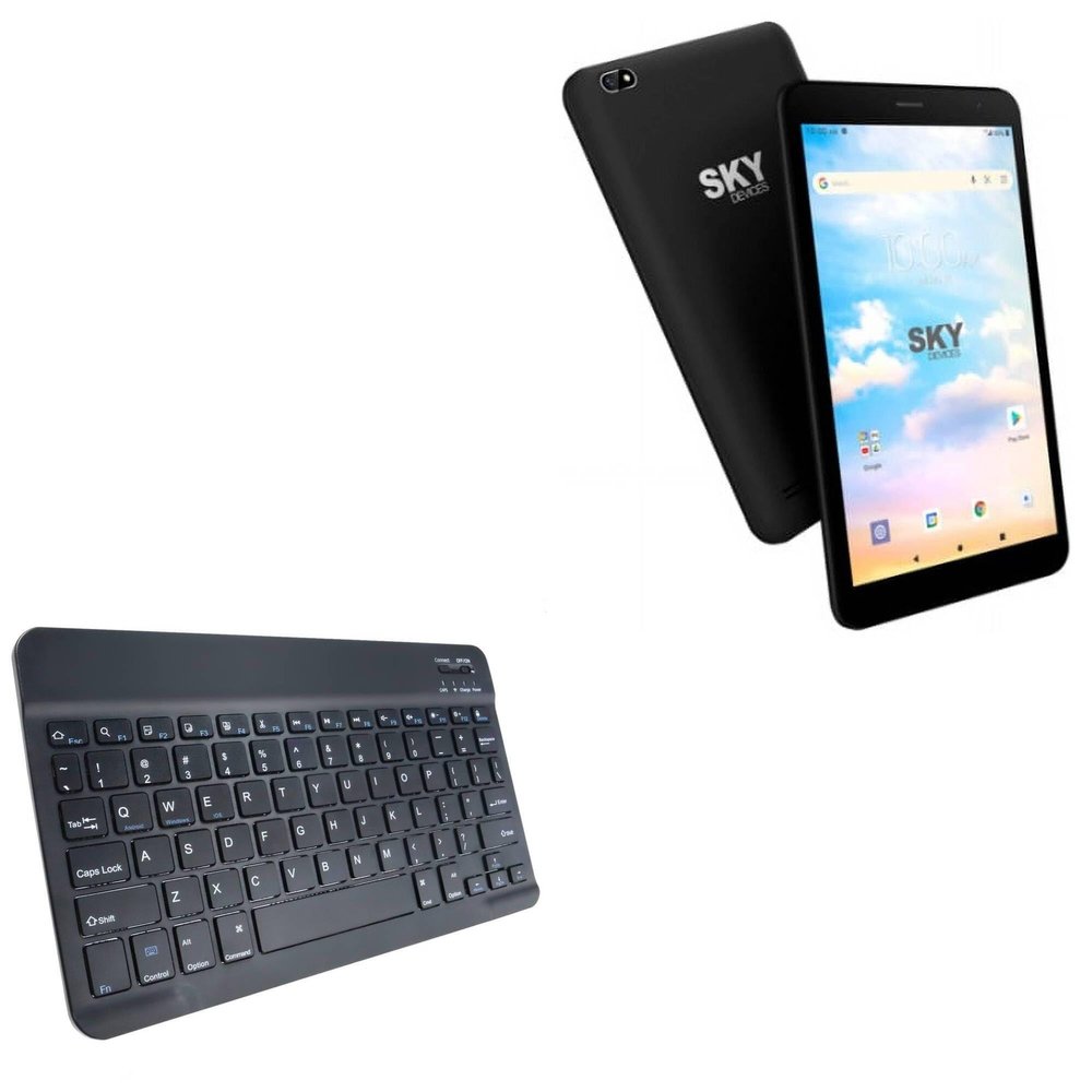 BoxWave Keyboard Compatible with Sky Devices Elite T8Plus - SlimKeys Bluetooth Keyboard, Portable Thin with Chiclet-Style Keys - Jet Black