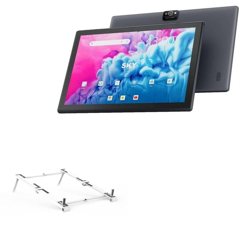 BoxWave Stand and Mount Compatible with Sky Devices Sky PAD10 Max - Pocket Aluminum Stand 3-in-1, Portable Multi Angle Viewing Riser - Metallic Silver