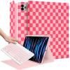 Wazzasoft for iPad Air 13 inch Case Keyboard M2/M3, for iPad Pro 12.9 Case with Keyboard Pencil Holder Folio Women Girls Cute Kawaii for Apple Tablet Cover Air 13, Pro 12.9 inch, Pink Checkered view 1