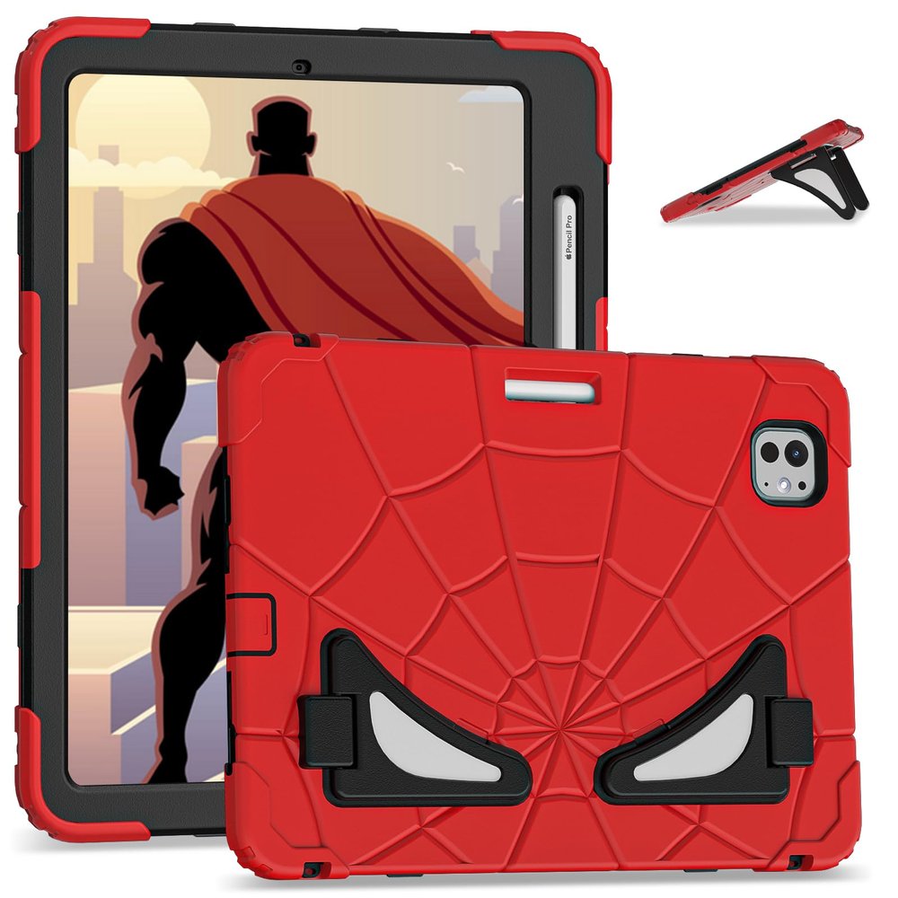 AKABEILA Compatible with Apple iPad Pro 11(2024) 11 inch Tablet CaseLightweight Shockproof Rugged Protective Cover with Kickstand for Kids Children Boys Babies Red Black