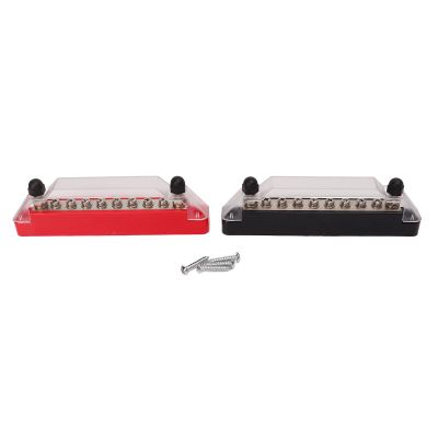 1 Pair Distribution Block with 10 Terminal M6 Stud & M4 Screw Bus Bar for Automotive & Marine Use - 150A Capacity (2PCS M6 Studs, 8PCS M4 Screw)