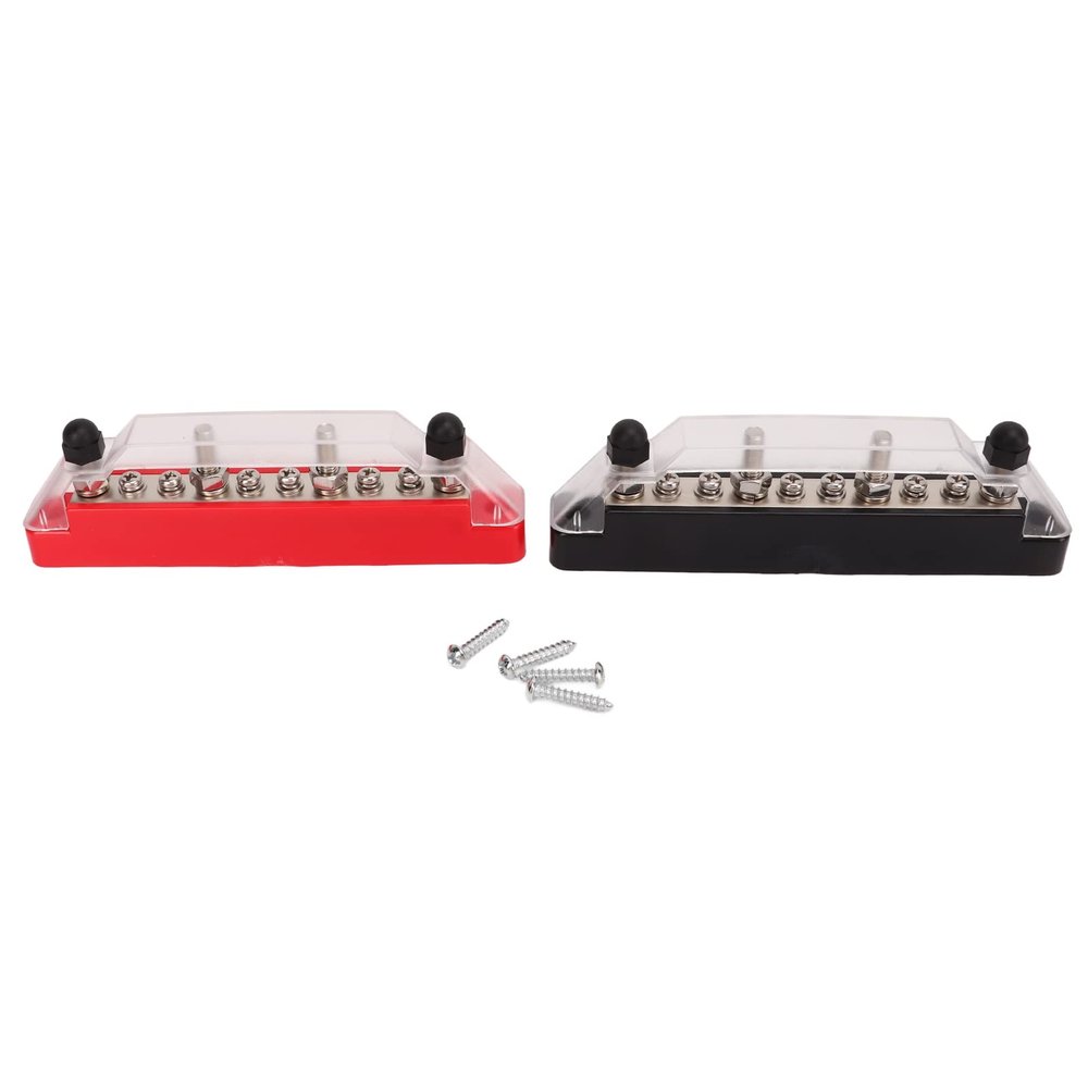 1 Pair Distribution Block with 10 Terminal M6 Stud & M4 Screw Bus Bar for Automotive & Marine Use - 150A Capacity (4PCS M6 Studs, 6PCS M4 Screw)