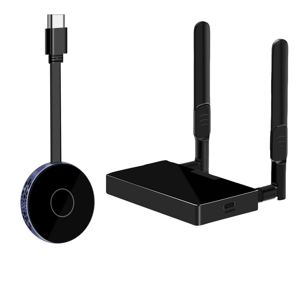 4K/30Hz Wireless HDMI Transmitter and Receiver Kit, 50m Long-Range via 5G/2.4G Dual-Band, High-Gain Antenna for Stable Projection, Low Latency, HDMI+VGA for Laptop, PC, PS5, Projector, Monitor