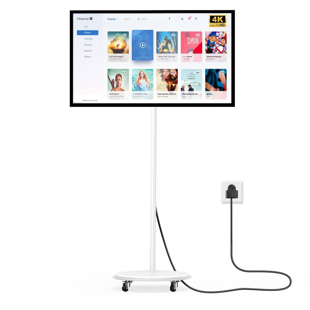 OHYEAHSPIN 43 Inch Portable TV Smart Touch, 4K Rotatable TV LCD Display with Wires plugged in use, Android OS, Touch Screen, Type-C, USB, HDMI Port, on Wheels