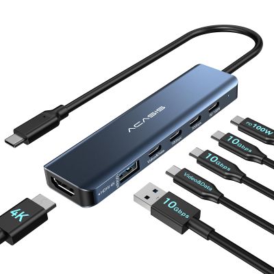 ACASIS USB C Splitter with 4K@60Hz Video Output, USB C Hub 10Gbps with 1xHDMI, 1xUSB C Video Output for Portable Monitor, 3xUSB C 10Gbps,100W PD, Multiport Adapter Splitter for Dell/HP/Mac Pro/Samsung