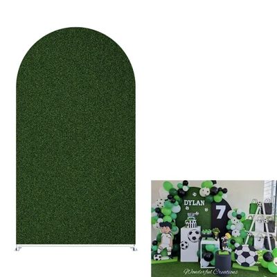 KONPON Sports Football Party Decoration Arched Backdrop Fabric Cover Green Football Field Stretchy Arch Stand Cover for Boys Birthday Baby Shower Decor Supplies(Only Cover)