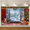 15x10ft Christmas Backdrop Interior Christmas Trees Xmas Boxes Photography Background Window Snow Pine Tree Landscape Santa Claus Decoration for Christmas Party Banner Photo Shoot Props view 4