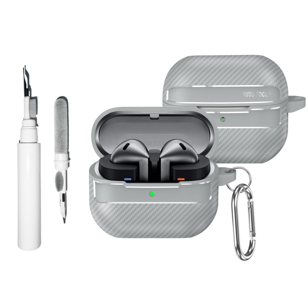 [3 in 1] TSVSXS Carbon Fiber Case Compatible with Samsung Galaxy Buds3/Galaxy Buds3 Pro(2024) with Cleaning Kit & Keychain, Military Shockproof Protective Cover for Woman Man