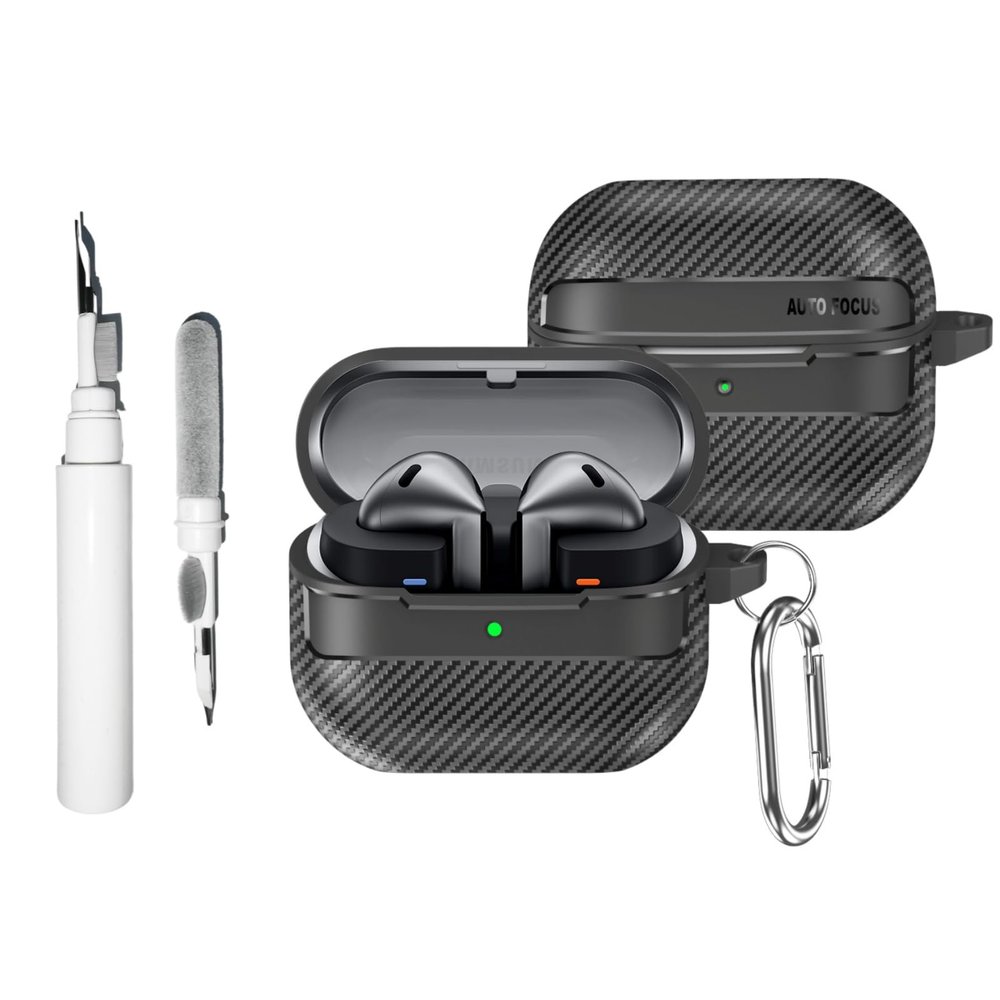 [3 in 1] TSVSXS Carbon Fiber Case Compatible with Samsung Galaxy Buds3/Galaxy Buds3 Pro(2024) with Cleaning Kit & Keychain, Military Shockproof Protective Cover for Woman Man