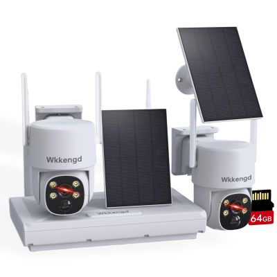 Wkkengd 3MP F1.0 Aperture True Full Color Night Vision 2-Cam Kit 5G/2.4G WiFi Home Security PTZ Cameras with Solar Panel, Surveillance Recorder System