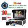 Fish Finders Depth Finders 10 Inch 30 LEDs 15M 30M 50M 1000TVL Fish Finder Underwater Fishing Camera 15pcs White LEDs + 15pcs Infrared Lamp for Boat Kayak Sea Fishing (Color : 30M Cable) view 2