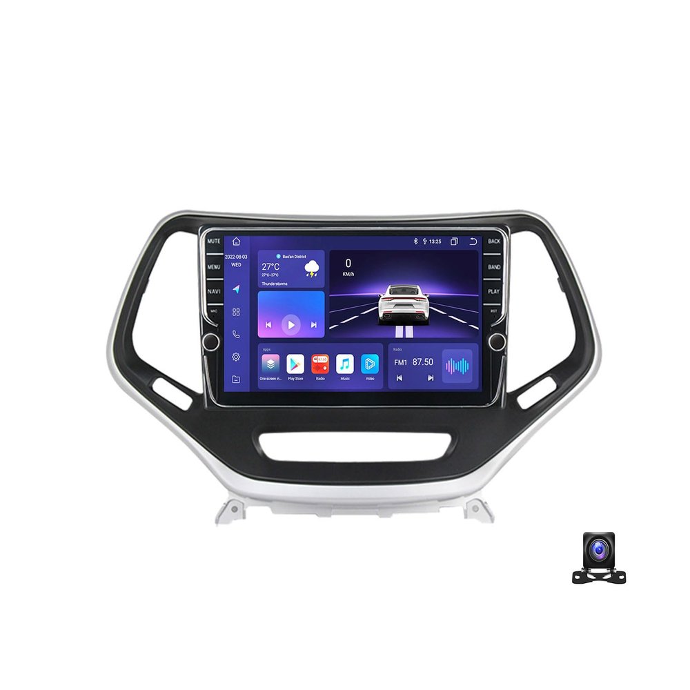 JDMOICEA Double Din Car Stereo Bluetooth MP5 Player with Carplay/Auto, 9 Inch Touchscreen Radio Receiver with AHD Backup Camera, Compatible with Jeep Cherokee 5 KL 2014~2018 Support 4G/SWC/DSP,K400S