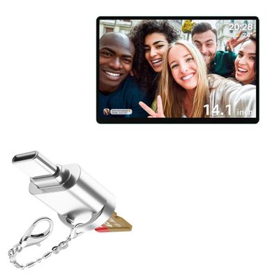 BoxWave Adapter Compatible with ApoloSign Digital Picture Frame (14.1 in) - Micro SD Card miniReader, USB Type-C OTG Reader USB3.0 Adapter Keychain - Metallic Silver