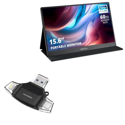 BoxWave Smart Gadget Compatible with Lepow J3 Portable Monitor (15.6 in) - AllReader SD Card Reader, microSD Card Reader SD Compact USB - Jet Black