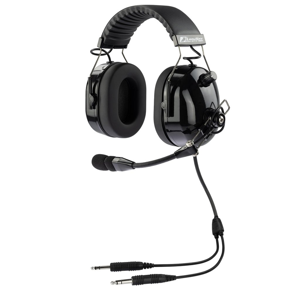 Arrowmax AHDH0042A-BK-GA General Aviation Headset for Student Pilots Passenger Features Passive Noise Reduction PNR Adjustable Headband Switchable Mono-Stereo Cancelling MIC GA Dual Plug
