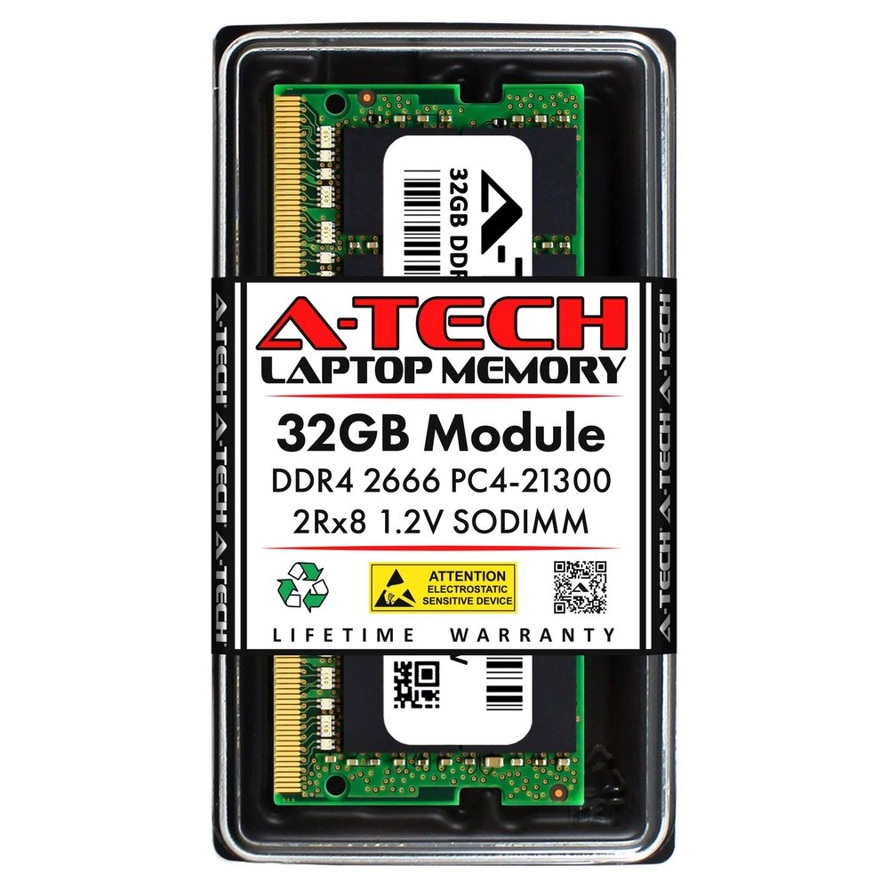 A-Tech 32GB RAM Replacement for Micron MTA16ATF4G64HZ-2G6B3 | DDR4 2666MHz PC4-21300 SODIMM 2Rx8 1.2V 260-Pin Non-ECC Laptop Memory Module (MTA16ATF4G64HZ-2G6B3-ATC)