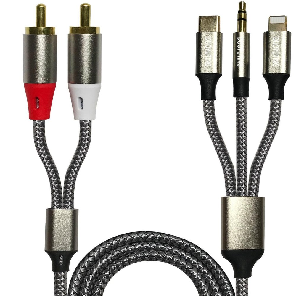 DUOYUTING 3 in 1 Audio Cable, iOS Phone/3.5mm AUX/USB C to 2 RCA,Stereo Audio Adapter for iPhone/Type C Phone/AUX to Amplifier/Sound Box & Home Theater etc.16.5FT
