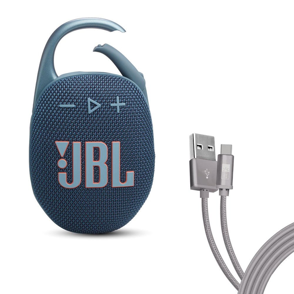 JBL Clip 5 Bundle with Case Logic 6FT Type C Braided Cable - Blue