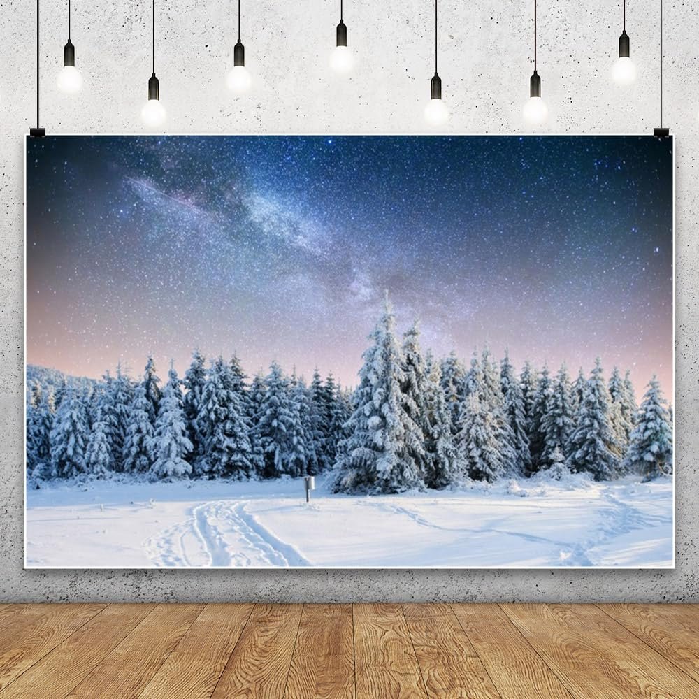 Winter Scene Backdrop Forest Landscape Snowy Christmas Pine Tree Photography Background Natural Scene Xmas Party Wall Decoration Supplies Photo Booth7x5ft
