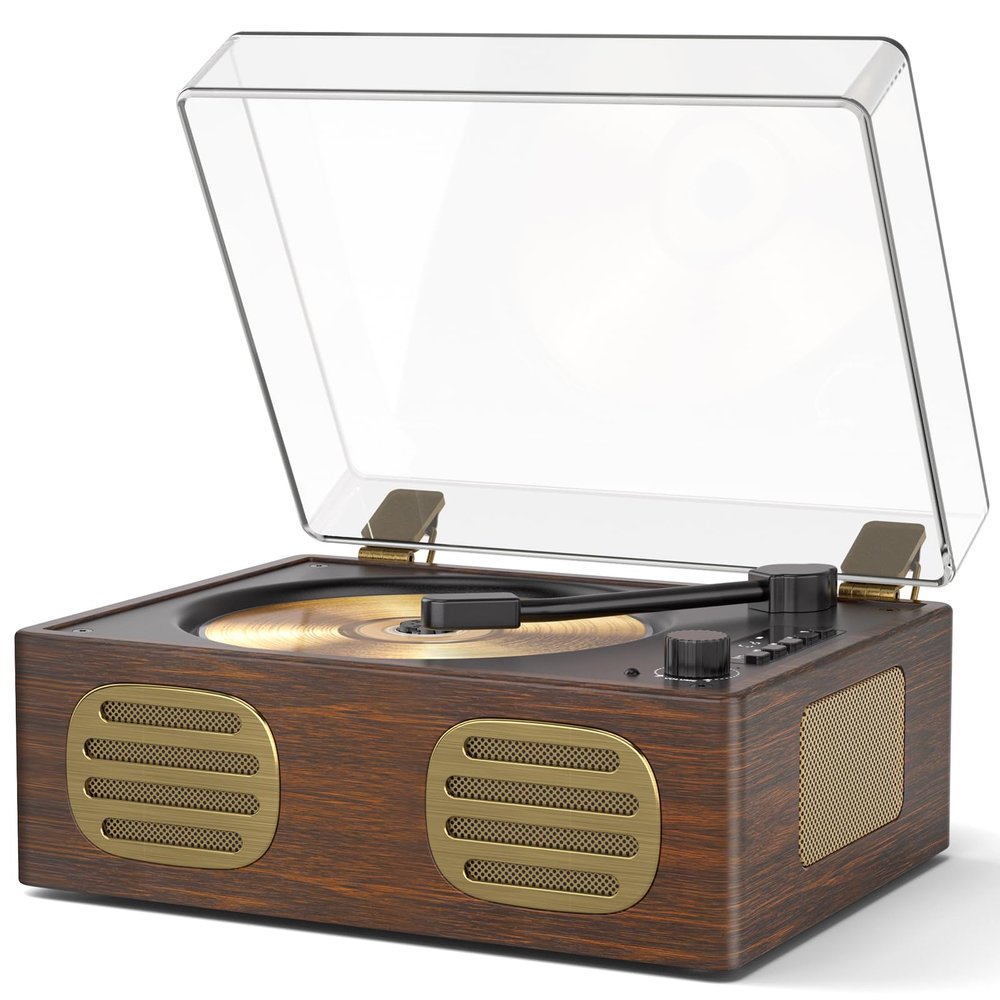MANGOSTAN CD Player Portable, Retro CD Player with HiFi Speakers, Bluetooth Input/Output, Rechargeable Small CD Players for Home with LED Screen Display, USB Playback, AUX-in, Headphone Jack, Walnut