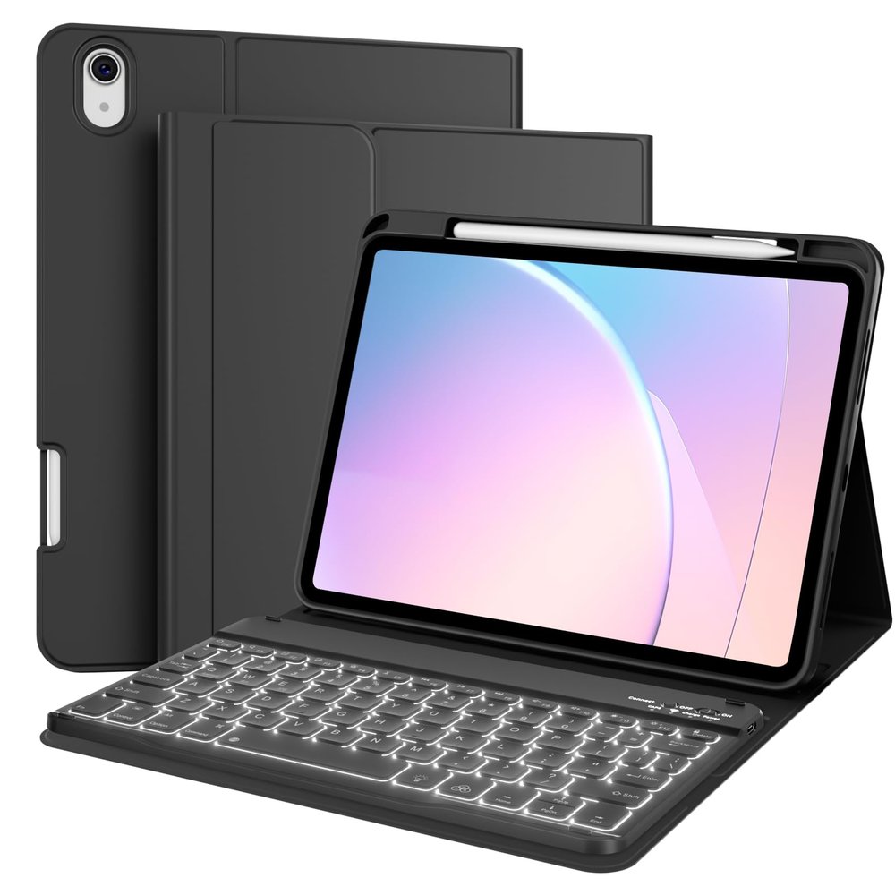 kenke for iPad 11th 10th Generation Case with Keyboard- 7 Colors Backlit Wireless Detachable Folio Keyboard Cover with Pencil Holder, Thin for iPad 11 inch A16 2025 10th Gen 10.9 Inch 2022, Black