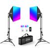 NEEWER RGB 180W Equivalent Softbox Lighting Kit with App Control & 9 Effects, 2 Pack 9W 2700-6500K LED Bulbs CRI93+ TLCI98+, E26 Porcelain Socket, 16" Softboxes for Studio Photography Lighting, NK004 view 1