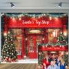 15X10ft Red Christmas Photo Backdrop Santa's Toy Shop Photography Background Xmas Tree Gift Snow Window Store Backdrop Christmas Wall Decoration Winter Gift Background Photo Booth view 1