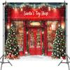 15X10ft Red Christmas Photo Backdrop Santa's Toy Shop Photography Background Xmas Tree Gift Snow Window Store Backdrop Christmas Wall Decoration Winter Gift Background Photo Booth view 2
