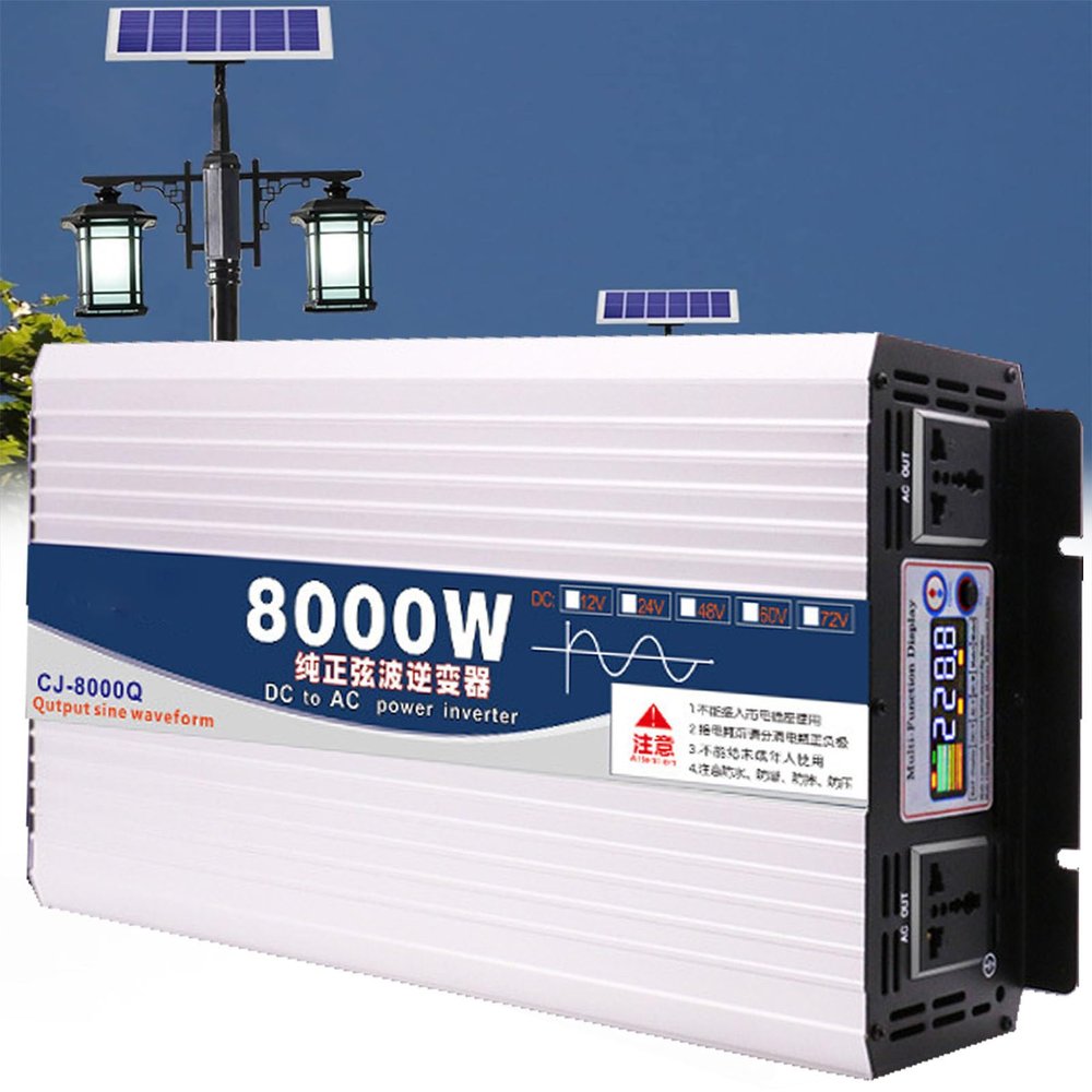6000W 8000W Pure Sine Wave Power Inverter 12V 24V 48V 60V DC to 110V 220V AC Voltage Converter with LCD Display, for Home/RV/Truck/Car/Camping/Solar,8000W-60V