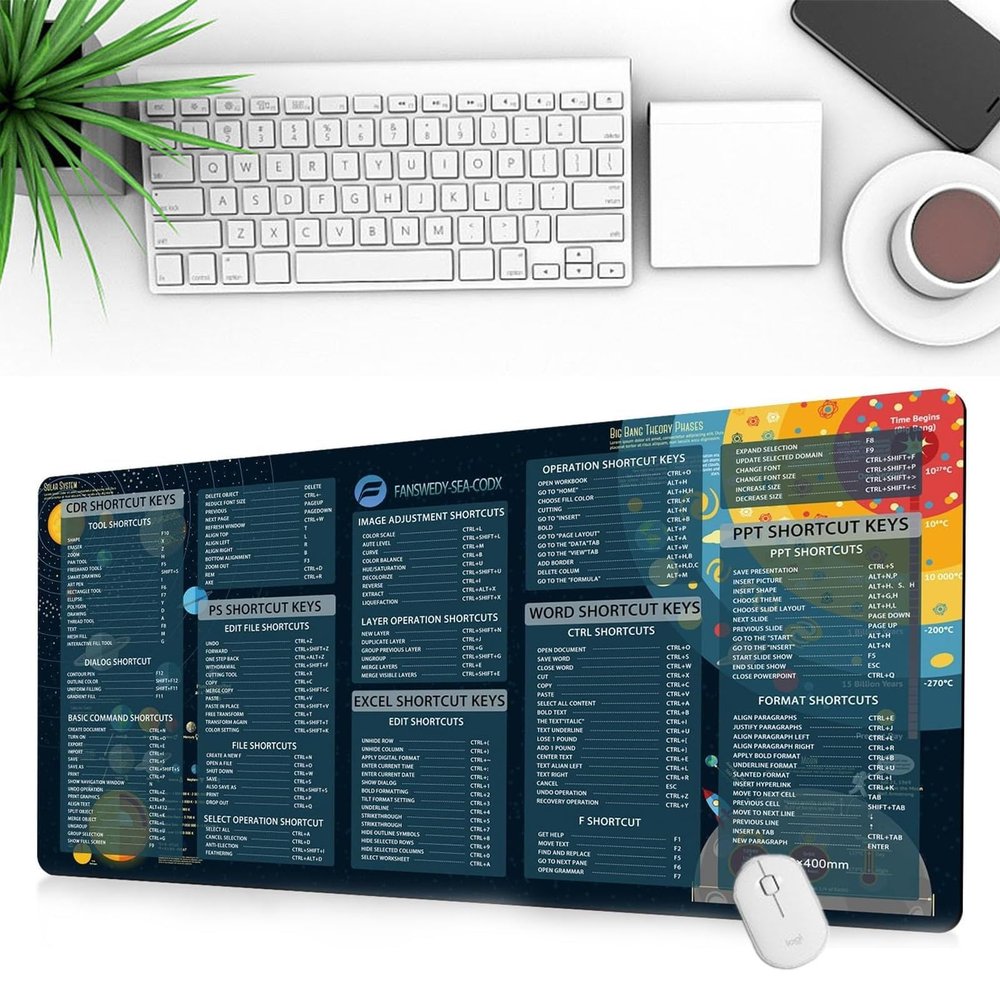 Excelpad Shortcut Mousepad, Getexcelpad Mouse Pad, Excel Cheat Sheet Desk Pad, Getexcelpad Mousepad, Rubber Sole Stitched Edge Excel Mouse Pad, Excel Shortcut Mat for Home Office(D,31.5*11.8*0.12inch)