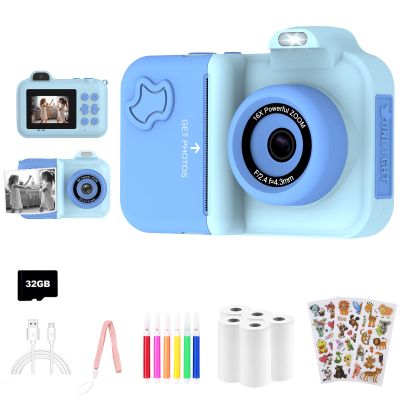 Kids Camera Instant Print, Christmas Birthday Gifts Toys for Girls Boys Age 4 5 6 7 8 9 10 11 12 Years Old,1080P HD Dual Lens Selfie Digital Camera with 5 Rolls Print Paper Stickers Pens 32G Card