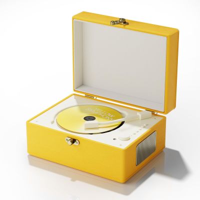 Yintiny Rechargeable Leather CD Player with Speakers; Bluetooth Transmitter; Festival Gift; BGM Player for Home Dcor (Yellow)