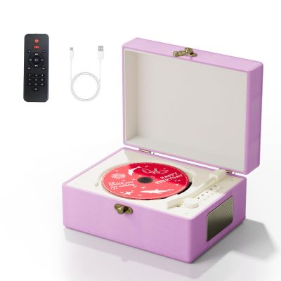 Yintiny Rechargeable Leather CD Player with Speakers; Bluetooth Transmitter; Festival Gift; BGM Player for Home Dcor (Purple)