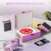 Yintiny Rechargeable Leather CD Player with Speakers; Bluetooth Transmitter; Festival Gift; BGM Player for Home Dcor (Purple) view 3