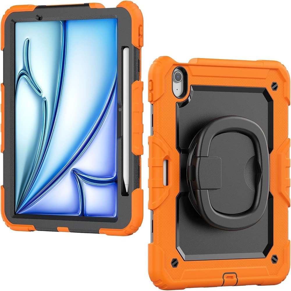 AHPSNGPV Heavy Duty Shockproof TPU Case Compatible with iPad Air 11inch 2024 Kids Case,360 Degree Rotating Handle Stand Bracket W Screen Protector+Shoulder Strap(Green)