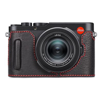 MUZIRI KINOKOO Case for Leica D-LUX 8 Camera - Retro Style Genuine Leather Half Protective Case for Leica D LUX 8/ D-LUX8 Camera - with Opening Bottom and Hand Grip Design - Black Red